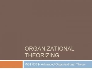 ORGANIZATIONAL THEORIZING MGT 6381 Advanced Organizational Theory Author