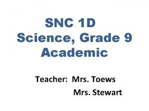 SNC 1 D Science Grade 9 Academic Teacher