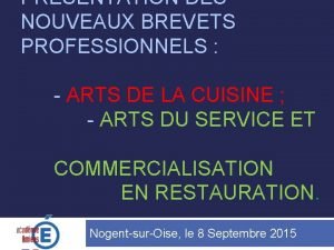PRSENTATION DES NOUVEAUX BREVETS PROFESSIONNELS ARTS DE LA