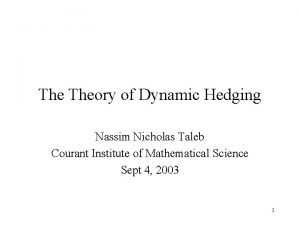 The Theory of Dynamic Hedging Nassim Nicholas Taleb