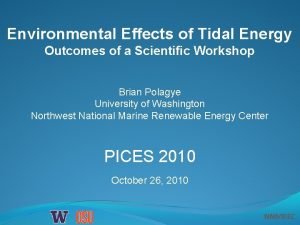 Environmental Effects of Tidal Energy Outcomes of a