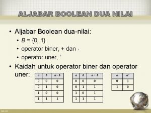 ALJABAR BOOLEAN DUA NILAI Aljabar Boolean duanilai B