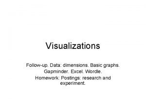 Visualizations Followup Data dimensions Basic graphs Gapminder Excel