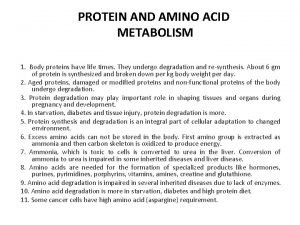 PROTEIN AND AMINO ACID METABOLISM 1 Body proteins