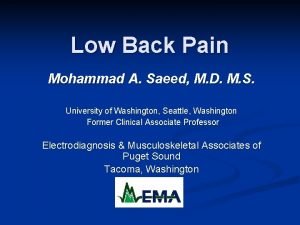 Low Back Pain Mohammad A Saeed M D
