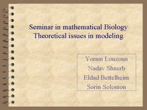 Seminar in mathematical Biology Theoretical issues in modeling