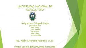 UNIVERSIDAD NACIONAL DE AGRICULTURA Asignatura Fitopatologa presentado por