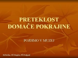 PRETEKLOST DOMAE POKRAJINE POJDIMO V MUZEJ M Pavlin