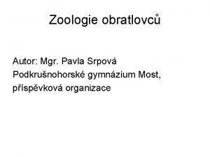 Zoologie obratlovc Autor Mgr Pavla Srpov Podkrunohorsk gymnzium