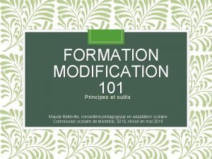 FORMATION MODIFICATION 101 Principes et outils Maude Belleville