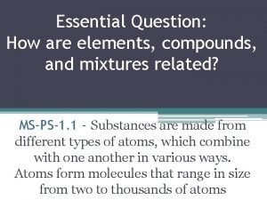 Essential Question How are elements compounds and mixtures