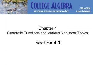 Chapter 4 Quadratic Functions and Various Nonlinear Topics