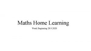 Maths Home Learning Week Beginning 28 9 2020