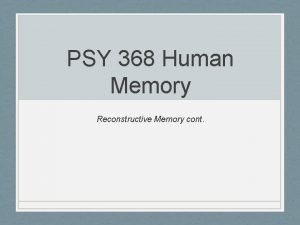 PSY 368 Human Memory Reconstructive Memory cont Announcements