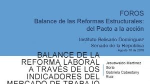 FOROS Balance de las Reformas Estructurales del Pacto