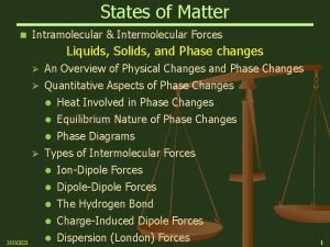 States of Matter n Intramolecular Intermolecular Forces Liquids