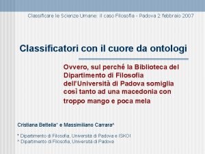 Classificare le Scienze Umane il caso Filosofia Padova