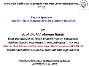 Third Asia Pacific Management Research Conference APMRC 2019