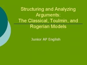Structuring and Analyzing Arguments The Classical Toulmin and