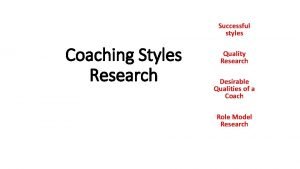 Successful styles Coaching Styles Research Quality Research Desirable
