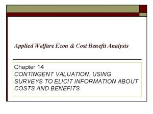 Applied Welfare Econ Cost Benefit Analysis Chapter 14