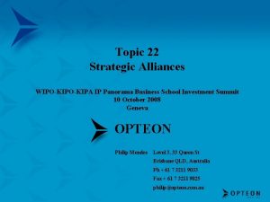Topic 22 Strategic Alliances WIPOKIPA IP Panorama Business