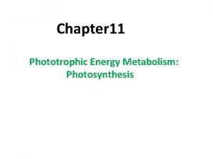 Chapter 11 Phototrophic Energy Metabolism Photosynthesis Photosynthesis the