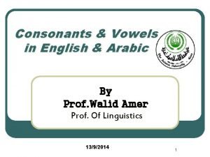 Consonants Vowels in English Arabic By Prof Walid