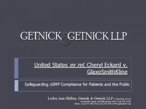 United States ex rel Cheryl Eckard v Glaxo