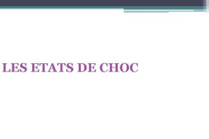 LES ETATS DE CHOC DEFINITION Etat dinsuffisance circulatoire