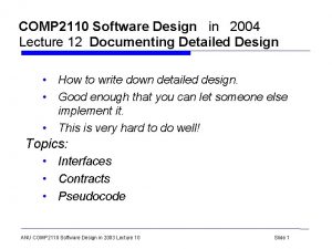 COMP 2110 Software Design in 2004 Lecture 12