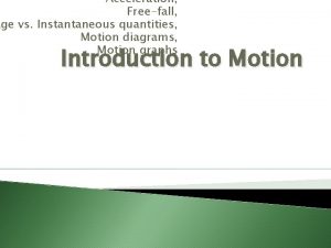 Acceleration Freefall age vs Instantaneous quantities Motion diagrams