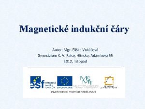 Magnetick indukn ry Autor Mgr Elika Vokov Gymnzium