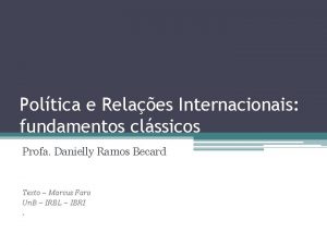 Poltica e Relaes Internacionais fundamentos clssicos Profa Danielly