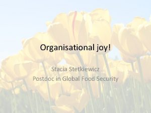 Organisational joy Stacia Stetkiewicz Postdoc in Global Food