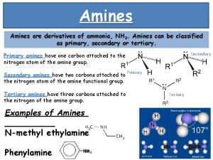 Amines are derivatives of ammonia NH 3 Amines