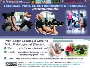 TCNICAS PARA EL ENTRENAMIENTO PERSONAL INTRODUCCIN Prof Edgar