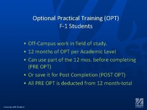 Optional Practical Training OPT F1 Students OffCampus work