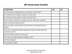 IEP Annual Goals Checklist Components Yes Can the