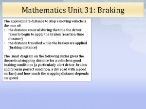 Mathematics Unit 31 Braking The approximate distance to