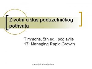 ivotni ciklus poduzetnikog pothvata Timmons 5 th ed