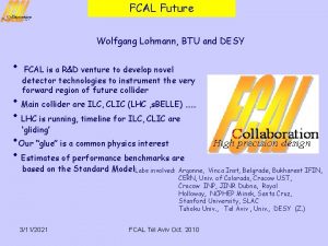 FCAL Future Wolfgang Lohmann BTU and DESY FCAL