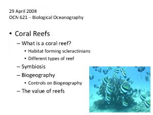 29 April 2008 OCN 621 Biological Oceanography Coral