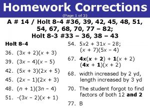 8 5 Factoring Special Products Homework Corrections Page