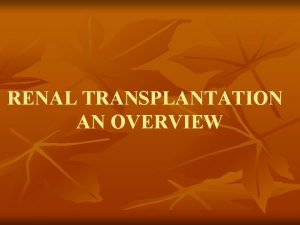 RENAL TRANSPLANTATION AN OVERVIEW Patients Selection For Kidney