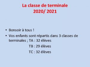 La classe de terminale 2020 2021 Bonsoir tous