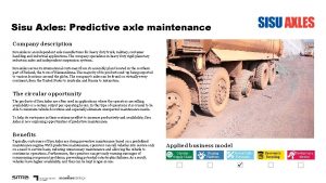 Sisu Axles Predictive axle maintenance Company description Sisu