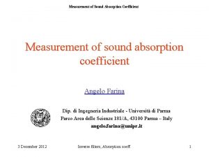 Measurement of Sound Absorption Coefficient Measurement of sound