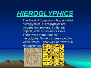 HIEROGLYPHICS The Ancient Egyptian writing is called hieroglyphics