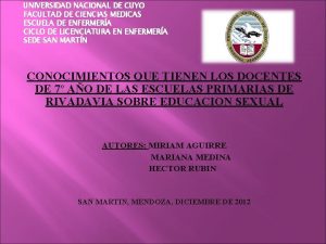 UNIVERSIDAD NACIONAL DE CUYO FACULTAD DE CIENCIAS MEDICAS